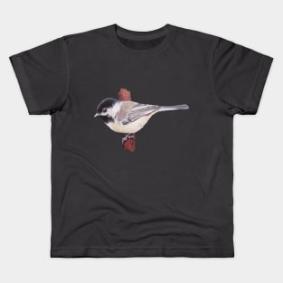 Chickadee in the Cedars bird painting (no background) Kids T-Shirt